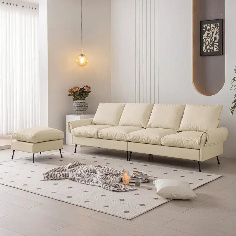 104.5" Modern L-Shaped Sectional Sofa with Ottoman - Leather