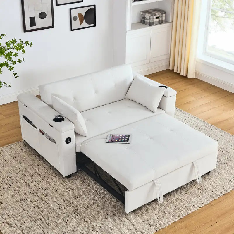 Sleeper Sofa Bed with Storage, Recliner & USB: 54" Double Seat