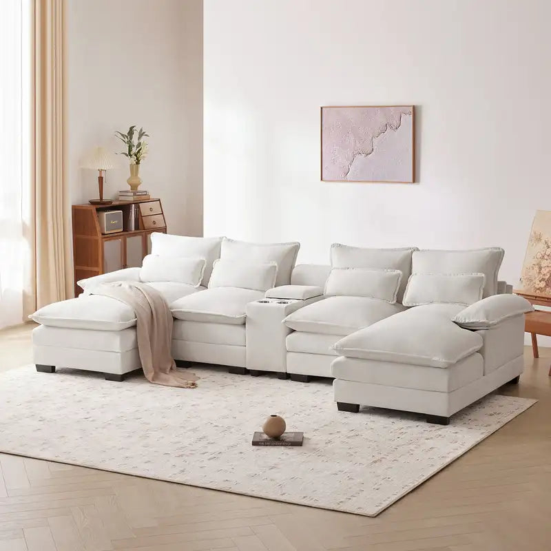 Modern U-Shaped Sofa Sleeper (123x55", 6-Seat) w/ Console, USB