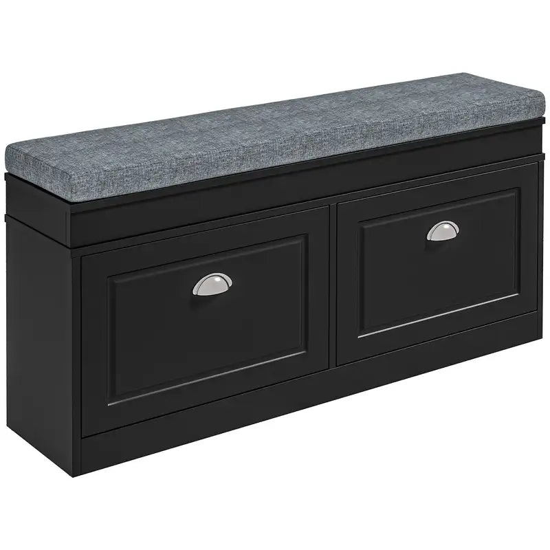 Modern Shoe Bench with Storage, 2 Drawers & Cushion - Holds 8 Pairs