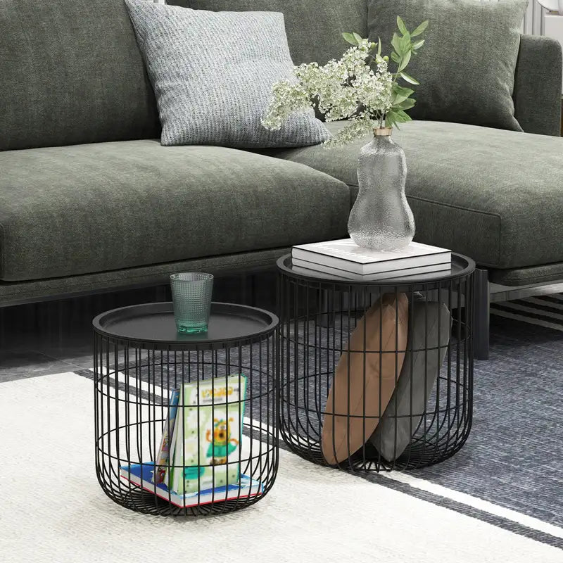 HOMCOM 2-Piece Nesting Coffee Tables with Storage - Black