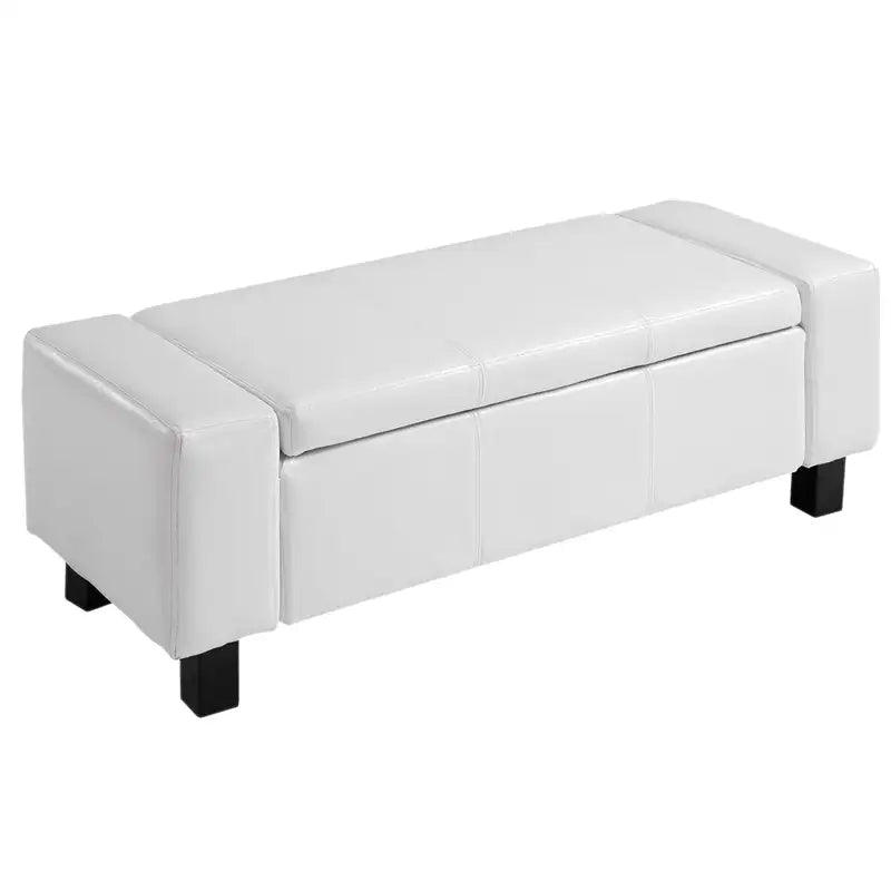 HOMCOM 42" Tufted Faux Leather Storage Ottoman Bench - Cream White