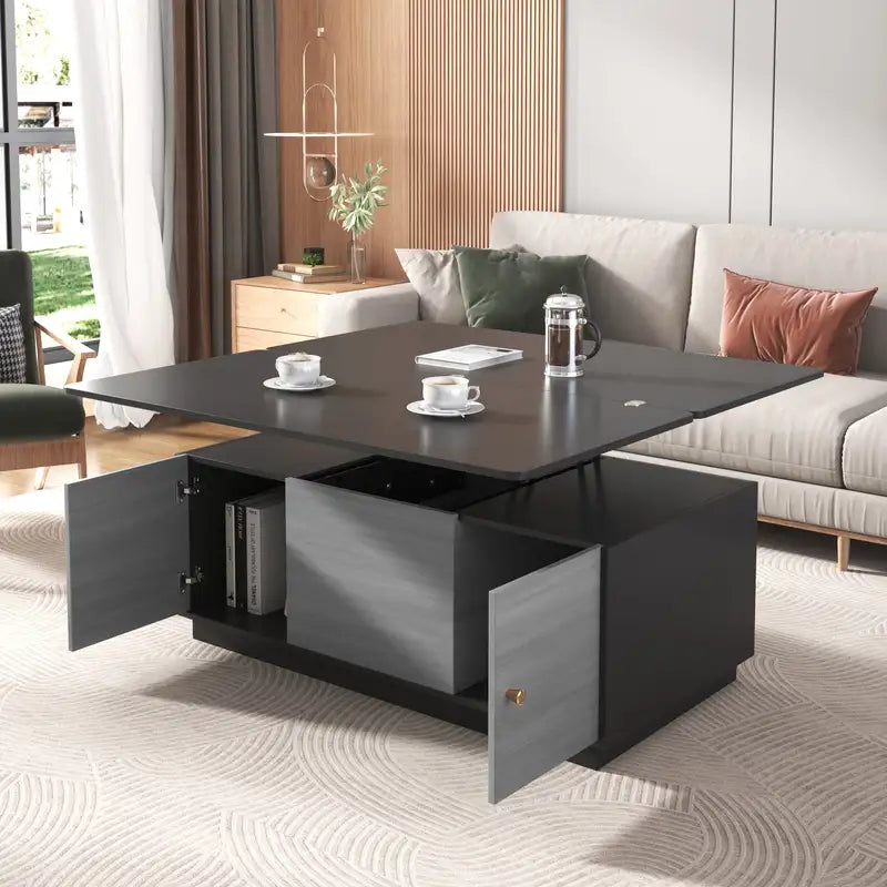 Gray Lift-Top Coffee Table with Storage - Extendable & Modern