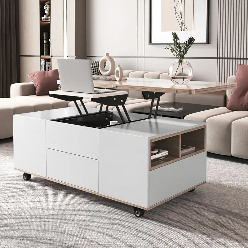 Lift Top Coffee Table with Storage: Walnut & White Modern Design