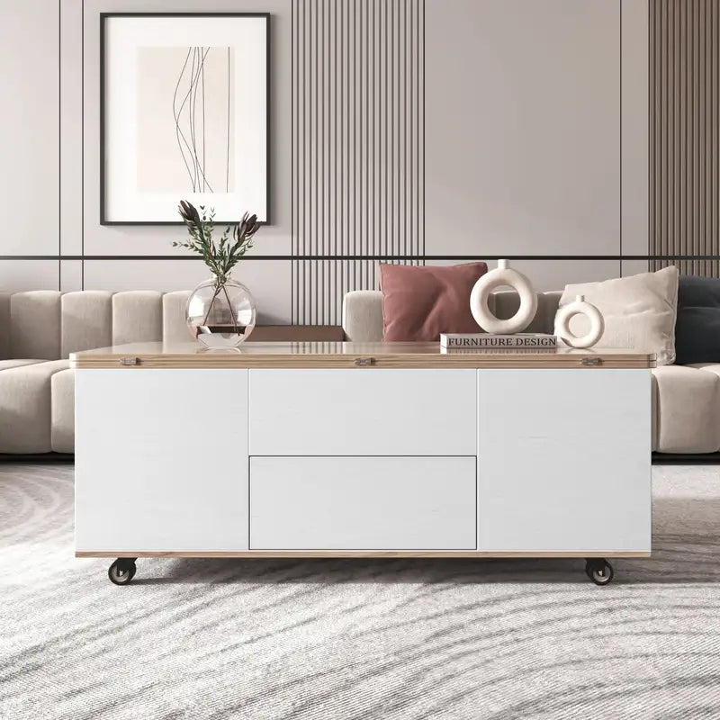 Lift Top Coffee Table with Storage: Walnut & White Modern Design