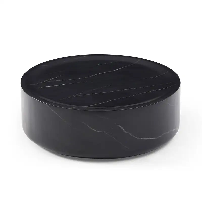 Modern Black Marble Round Coffee Table - 35.43" - Easy Assembly