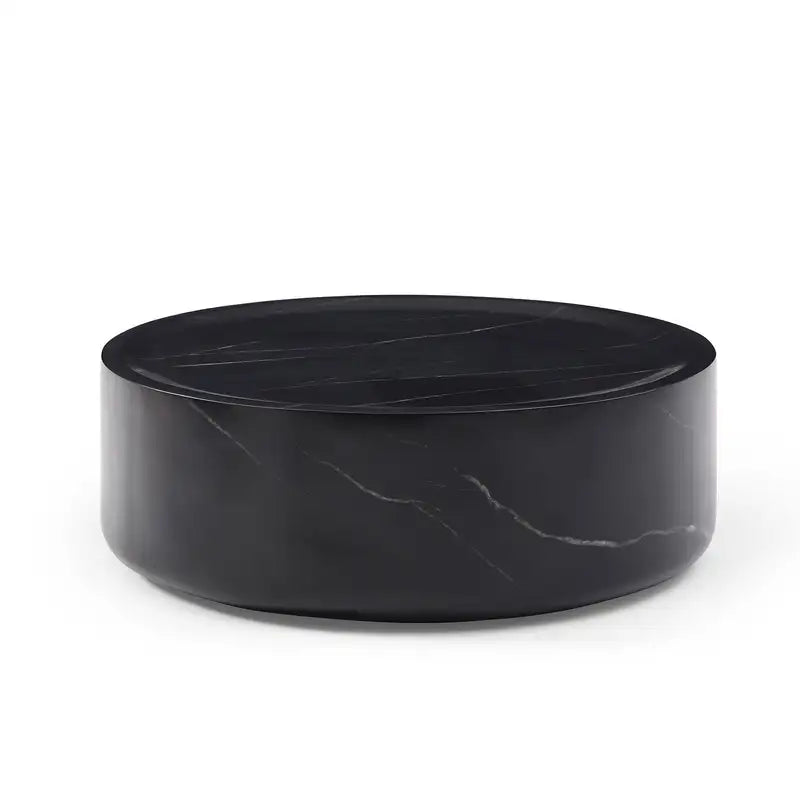 Modern Black Marble Round Coffee Table - 35.43" - Easy Assembly