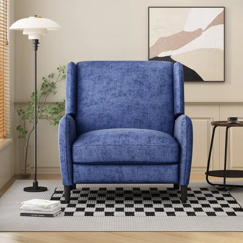 Oversized Navy & Brown Textured Pushback Recliner