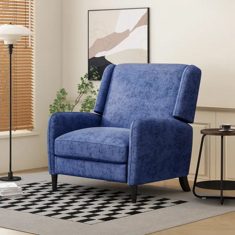 Oversized Navy & Brown Textured Pushback Recliner