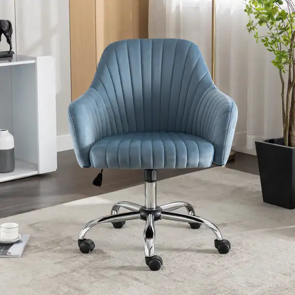 Adjustable Velvet Accent Chair - Modern Home Office Chair, Light Blue