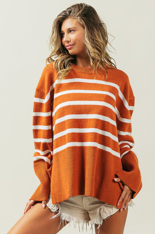 Striped Ribbed Hem Sweater: Casual & Stylish