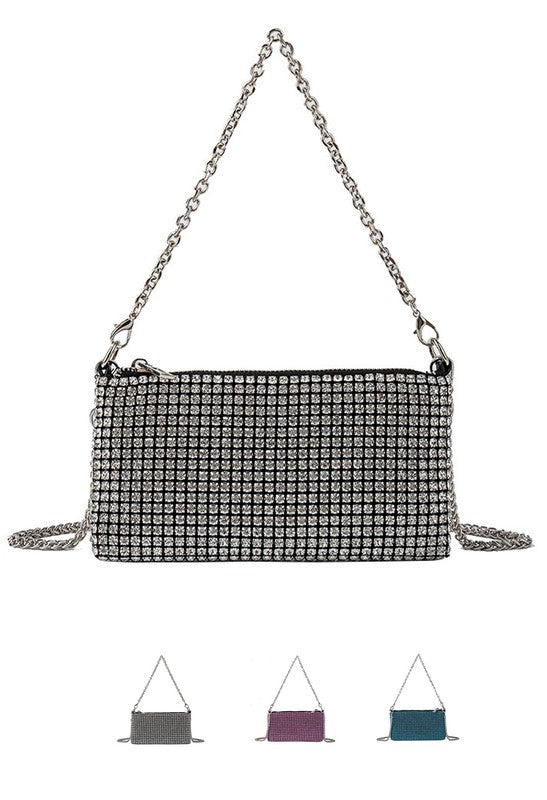 Luxury Rhinestone Clutch Purse Crossbody with Mini Shoulder Bag and Long Chain - Minihomy