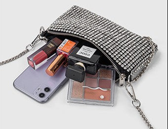 Luxury Rhinestone Clutch Purse Crossbody with Mini Shoulder Bag and Long Chain - Minihomy