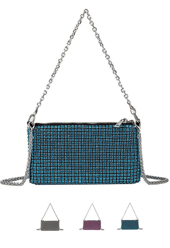 Luxury Rhinestone Clutch Purse Crossbody with Mini Shoulder Bag and Long Chain - Minihomy