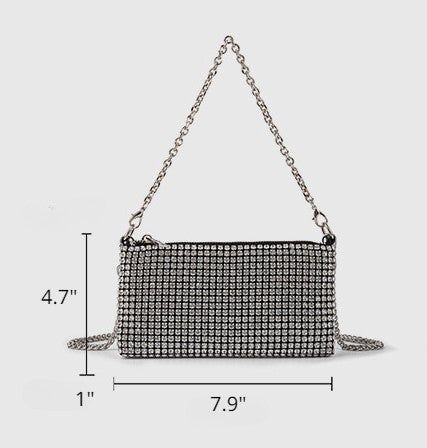 Luxury Rhinestone Clutch Purse Crossbody with Mini Shoulder Bag and Long Chain - Minihomy