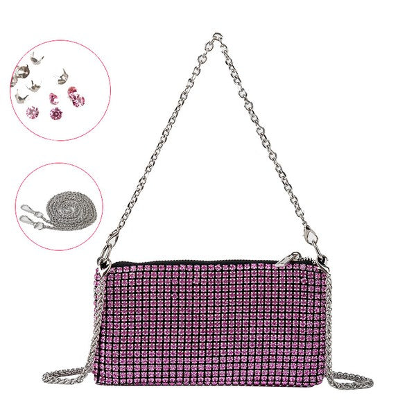 Luxury Rhinestone Clutch Purse Crossbody with Mini Shoulder Bag and Long Chain - Minihomy