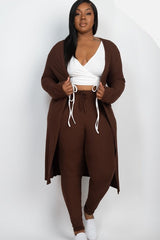 Plus Size Ribbed Long Cardigan & Leggings Set: Cozy & Chic Two-Piece Outfit