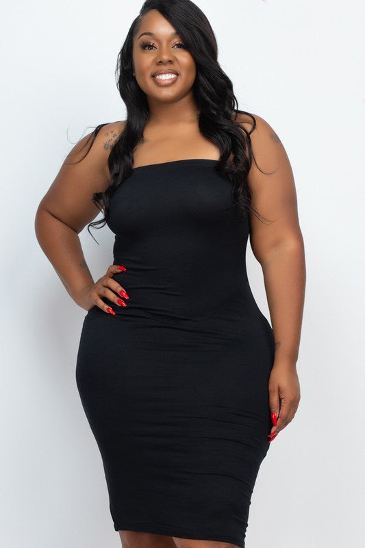 Plus Size Solid Strapless Tube Bodycon Midi Dress - Minihomy