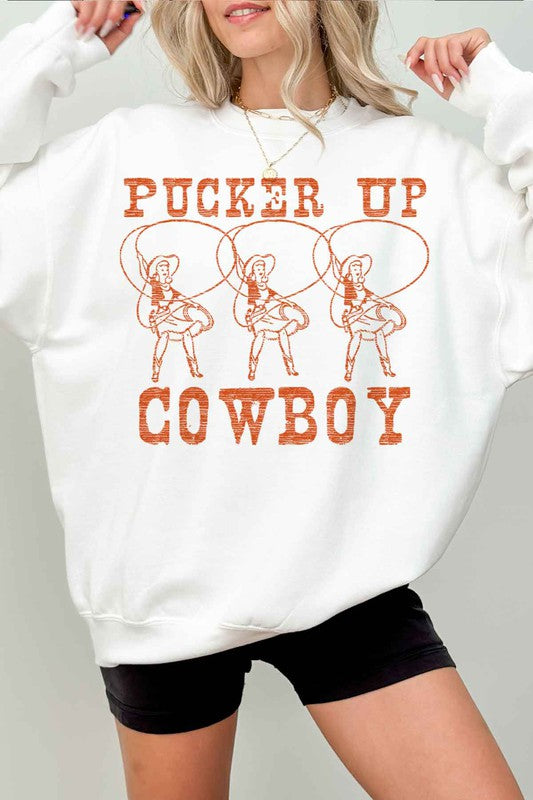 Pucker Up Cowboy Western Oversized Sweatshirt