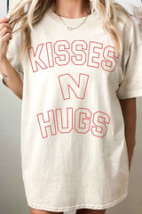 Kisses And Hugs Valentines Oversized Graphic Tee - Minihomy