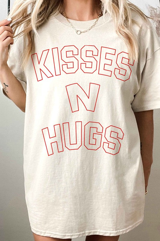Kisses And Hugs Valentines Oversized Graphic Tee