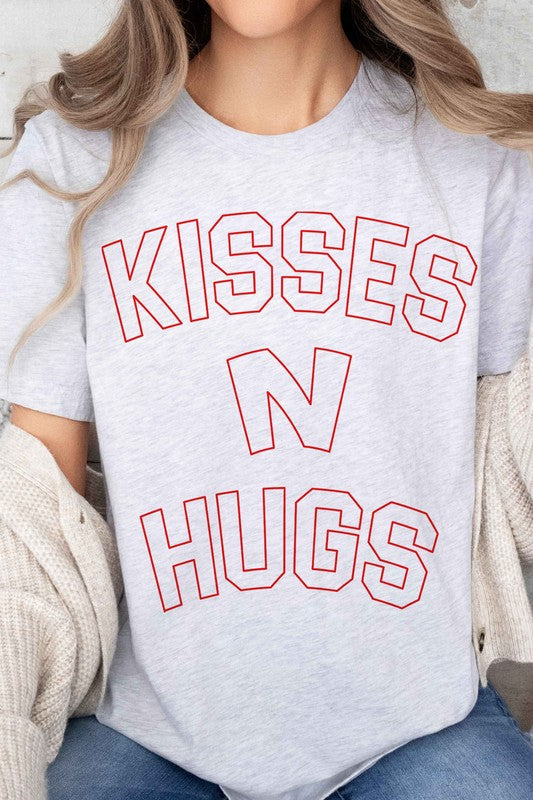 Kisses And Hugs Valentines Oversized Graphic Tee - Minihomy