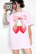 Coquette Strawberry Ribbon Bow Graphic Tee - Minihomy