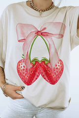 Coquette Strawberry Ribbon Bow Graphic Tee - Minihomy