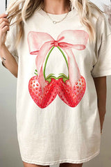 Coquette Strawberry Ribbon Oversized Graphic Tee - Minihomy