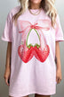 Coquette Strawberry Ribbon Oversized Graphic Tee - Minihomy