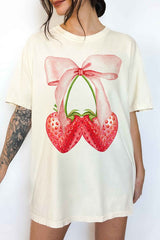 Coquette Strawberry Ribbon Oversized Graphic Tee - Minihomy