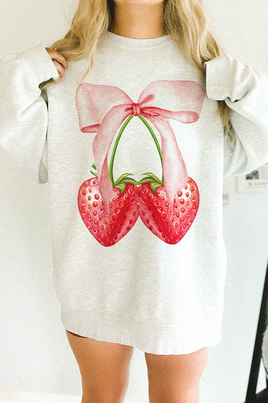 Coquette Strawberry Ribbon Oversized Sweatshirt
