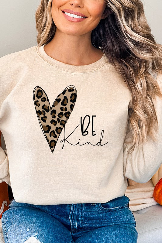 Be Kind Leopard Heart Graphic Sweatshirt