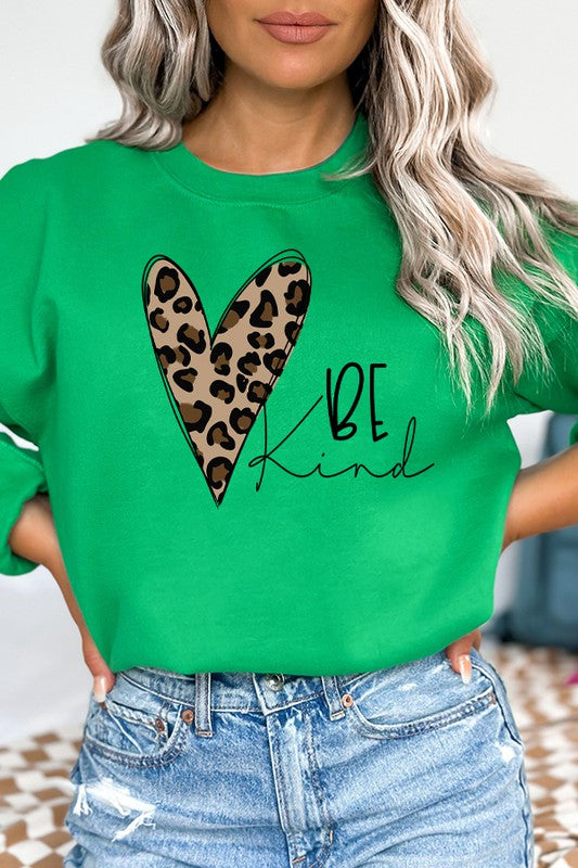 Be Kind Leopard Heart Graphic Sweatshirt