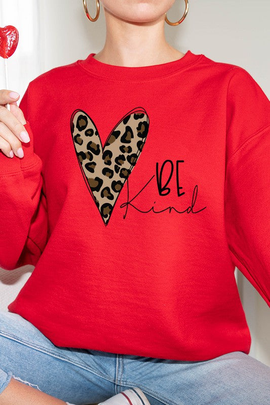 Be Kind Leopard Heart Graphic Sweatshirt