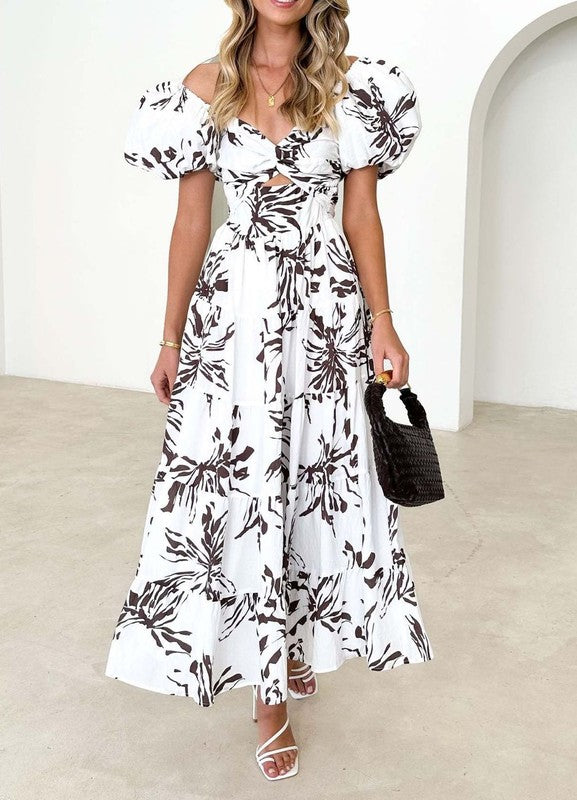 Elegant Puff Sleeve Maxi Dress - Flowy, Stylish, Perfect for Any Occasion