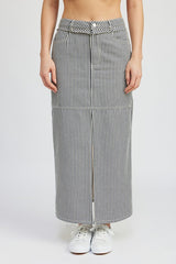 Striped Twill Maxi Skirt with Slit