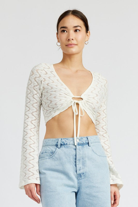 Crochet Bell Sleeve Top with Front O-Ring