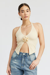 Rosette Split Front Halter Top