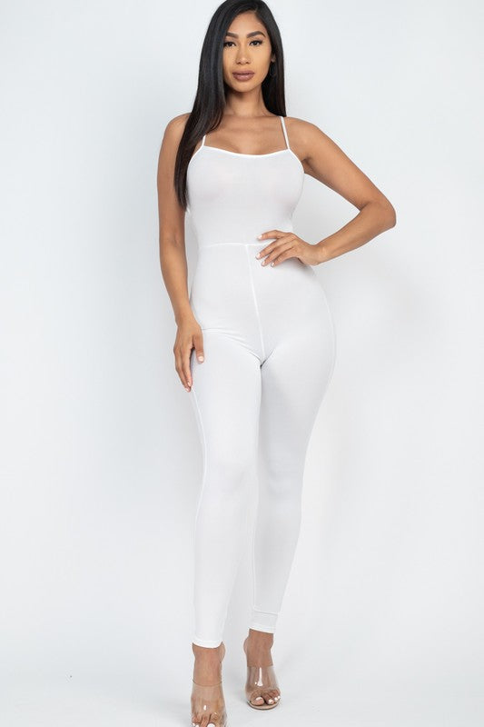 Criss-Cross Open Back Bodycon Jumpsuit - Minihomy