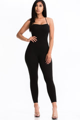 Criss-Cross Open Back Bodycon Jumpsuit - Minihomy