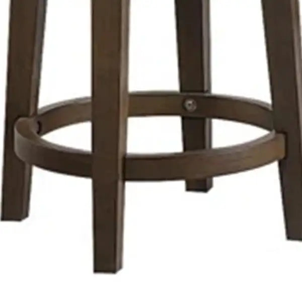 Drue 24 Inch Swivel Counter Stools (Set of 2) - Brown Wood & Black Faux Leather - Minihomy