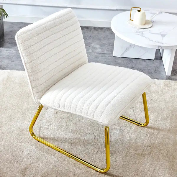 White Minimalist Armless Sofa Chair with Gold Legs - Modern Office & Home