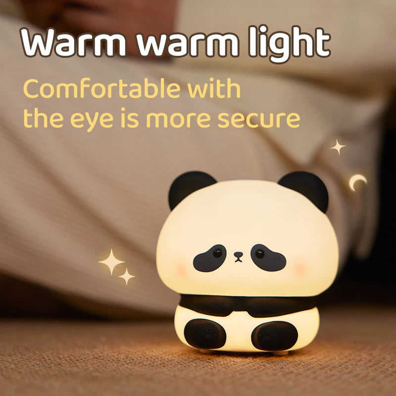 Panda LED Night Light Cute Silicone Night Light USB Rechargeable Touch Night Lamp Bedroom Timing Lamp Decoration Children's Gift Home Decor - Minihomy