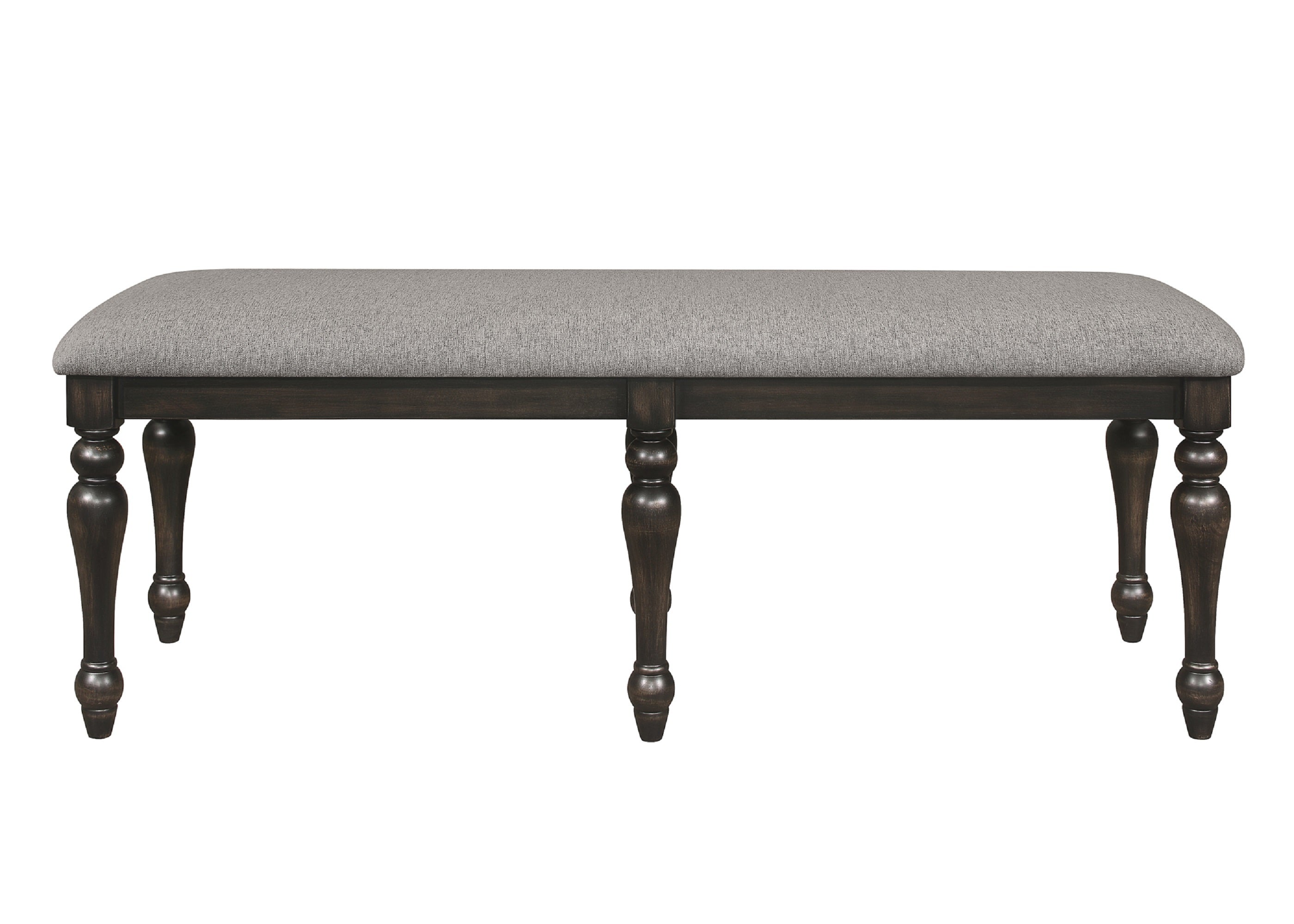 Gray Fabric Upholstered Dining Bench - Vintage Style Solid Wood