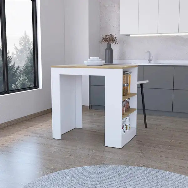 White & Macadamia Highlands Kitchen Island with Storage