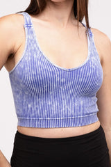 Washed Ribbed Cropped V-Neck Tank Top for Women - Casual Summer Style