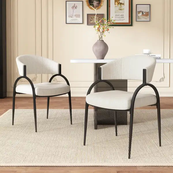 Beige Upholstered Dining Chairs Set of 2 with Metal Legs - Minihomy