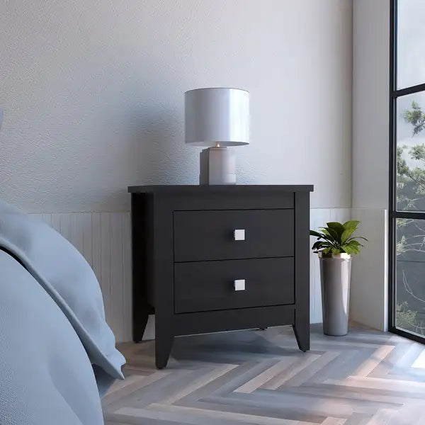 Amara Nightstand | End Table with 2 Shelves & 4 Legs - Black - Minihomy