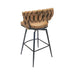 Brown Leather Woven Bar Stools Set of 2, Black Legs, Swivel, Upholstered, Backrest, Footrest - Minihomy